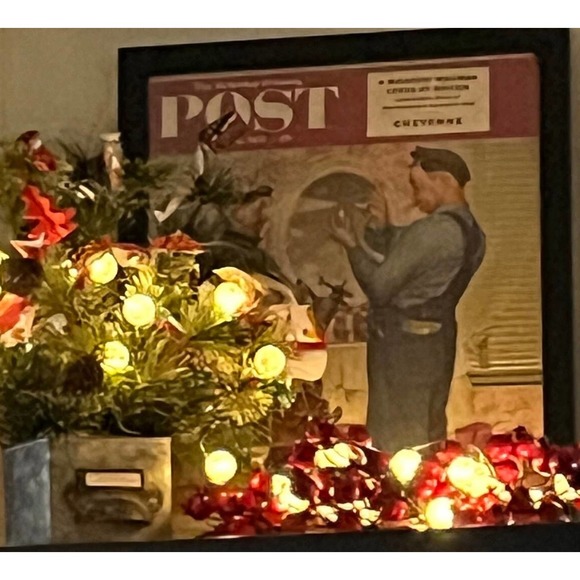 Artificial Christmas Arrangement Upcycled Tin File Drawer Holder Rag Bows - Picture 8 of 10